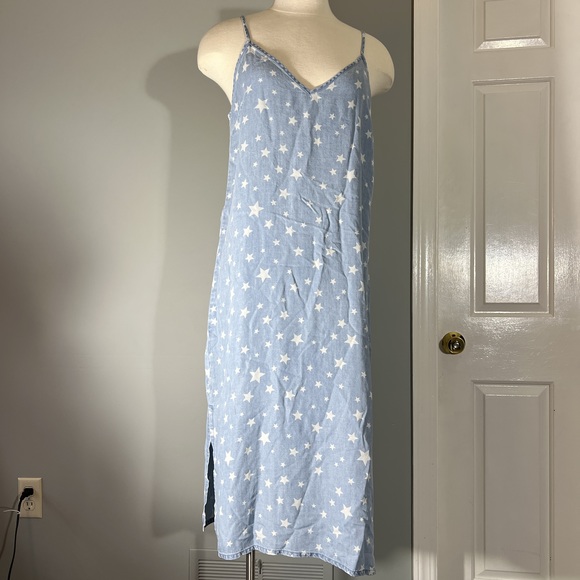 Splendid Size Large Americana Denim Star Patriotic V Neck Slip Dress POSH38 - Picture 2 of 15